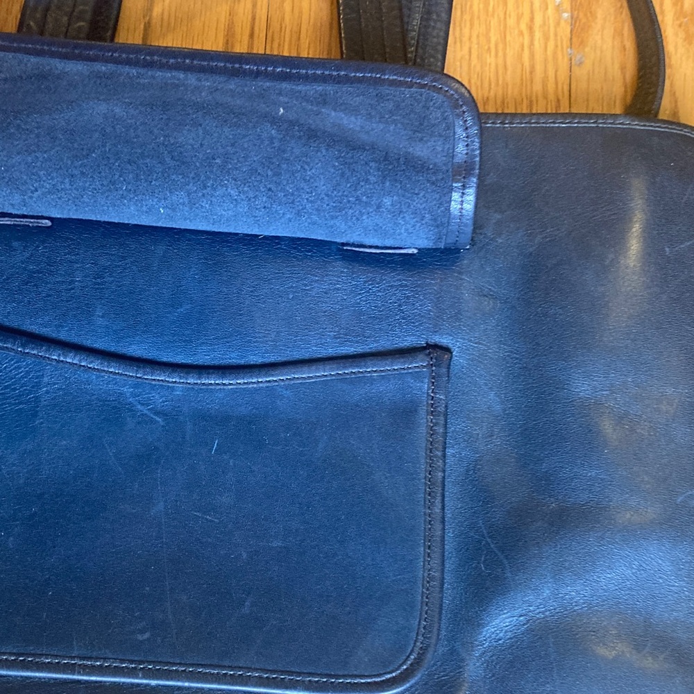 Vintage Navy Handmade Leather Large Tote Bag Handles & Shoulder Strap - Picture 6 of 15